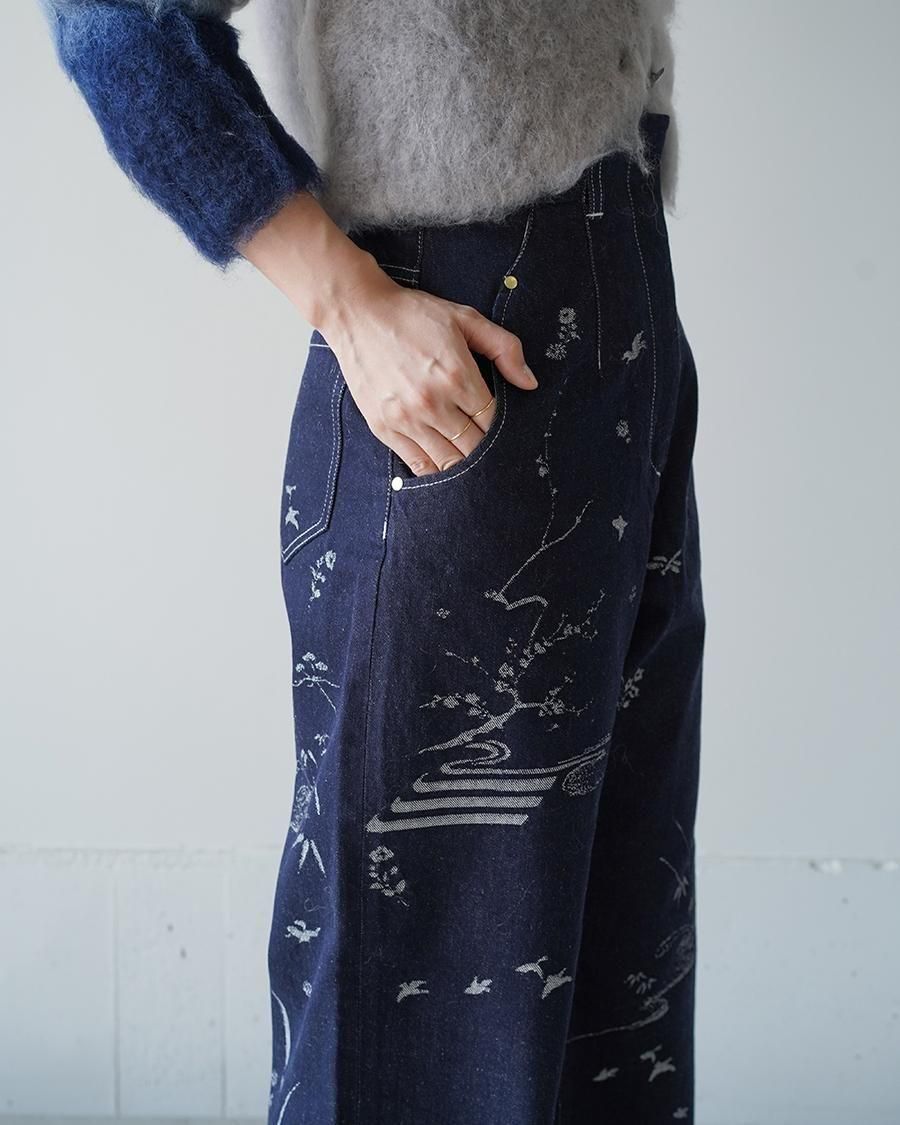 Mame Kurogouchi Nature Pattern Jacquard Wide Leg Jeans