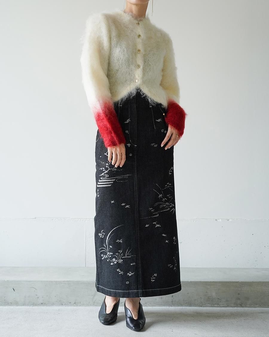 Mame Kurogouchi Nature Pattern Jacquard Denim Skirt
