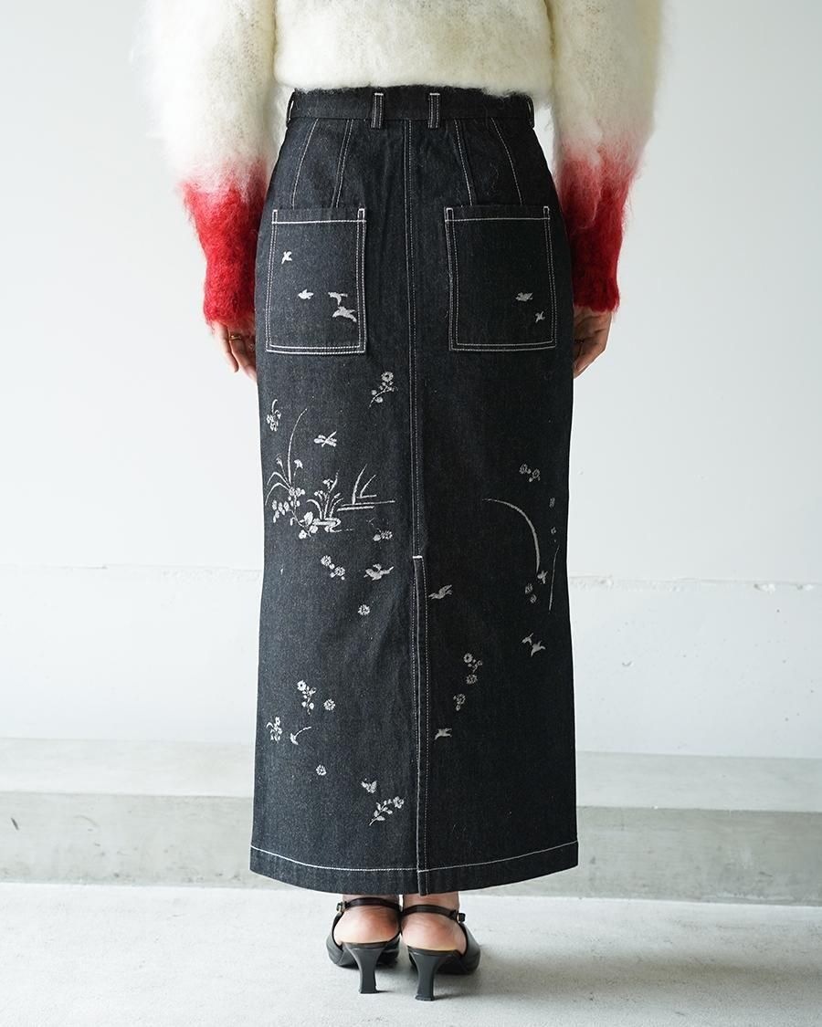 Mame Kurogouchi Nature Pattern Jacquard Denim Skirt
