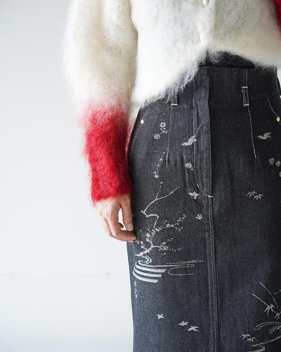 Mame Kurogouchi Nature Pattern Jacquard Denim Skirt