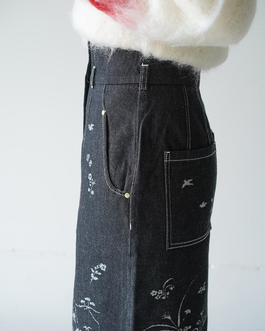 Mame Kurogouchi Nature Pattern Jacquard Denim Skirt