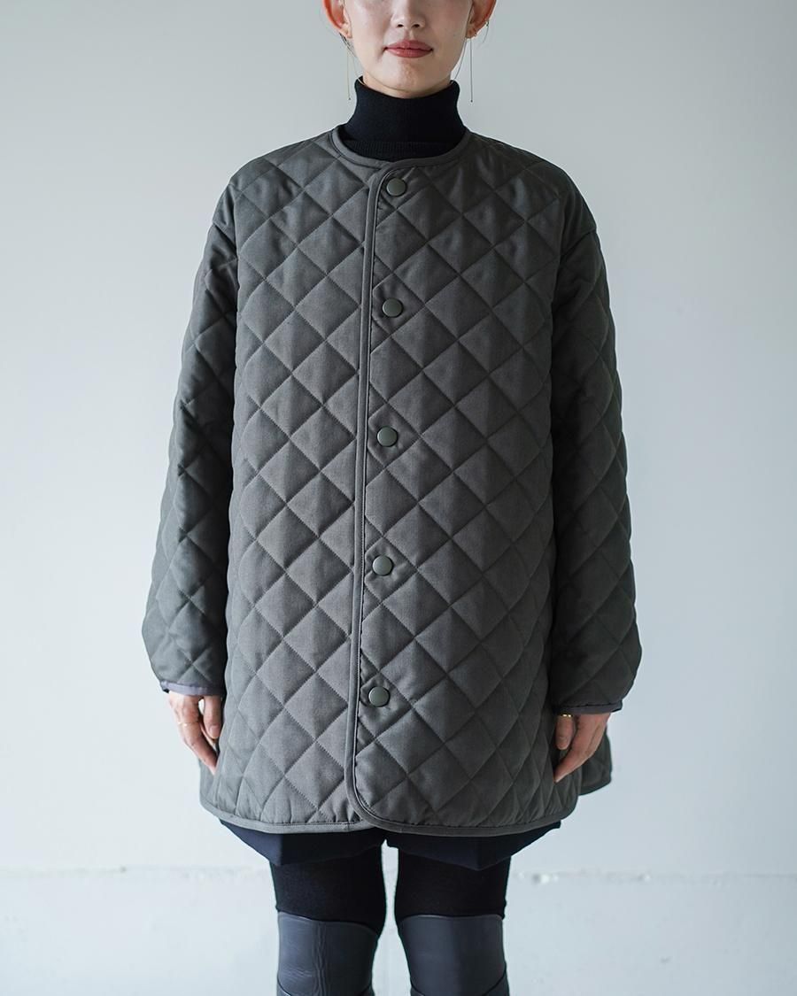 THE RERACS RERACS COLLARLESS A-LINE QUILTING COAT