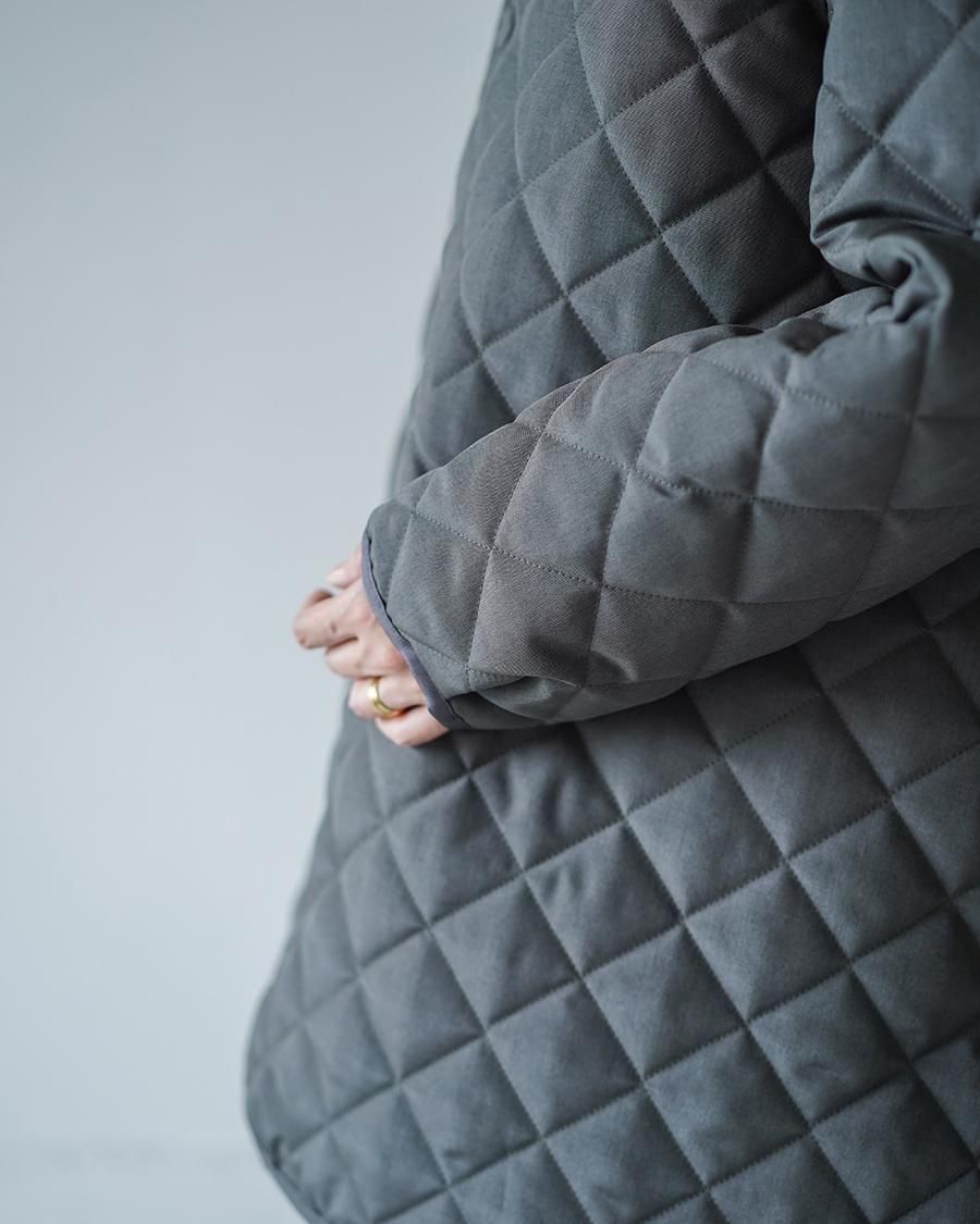 THE RERACS RERACS COLLARLESS A-LINE QUILTING COAT