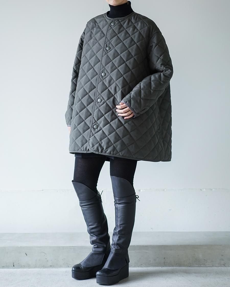 THE RERACS RERACS COLLARLESS A-LINE QUILTING COAT