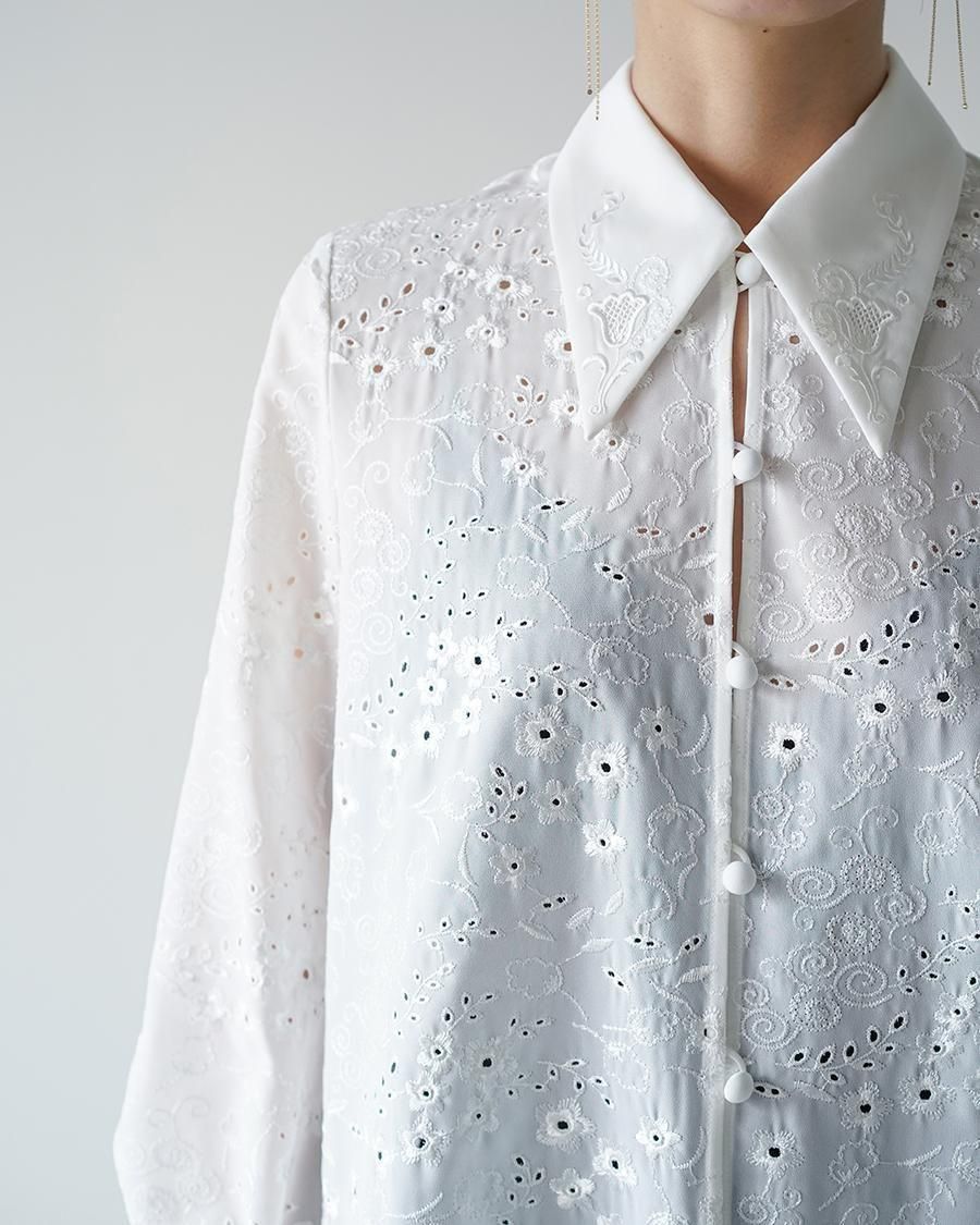 Mame Kurogouchi Triacetate Georgette Floral Embroidery Top