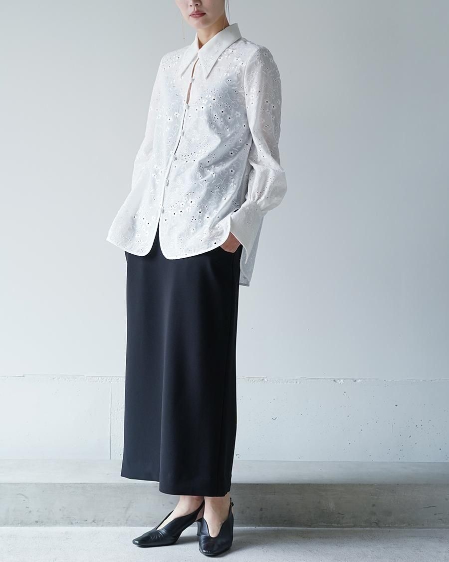 Mame Kurogouchi Triacetate Georgette Floral Embroidery Top