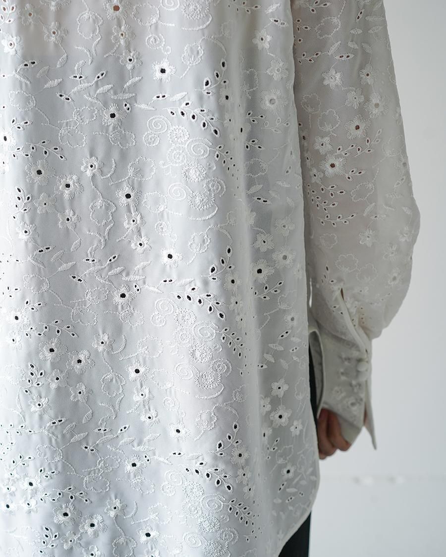 Mame Kurogouchi Triacetate Georgette Floral Embroidery Top