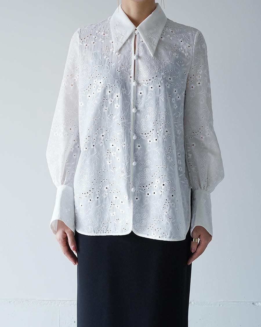 Mame Kurogouchi Triacetate Georgette Floral Embroidery Top