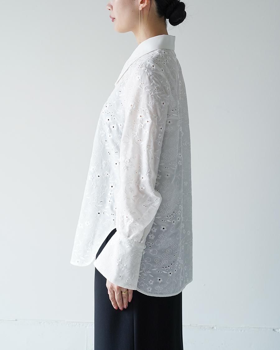 Mame Kurogouchi Triacetate Georgette Floral Embroidery Top