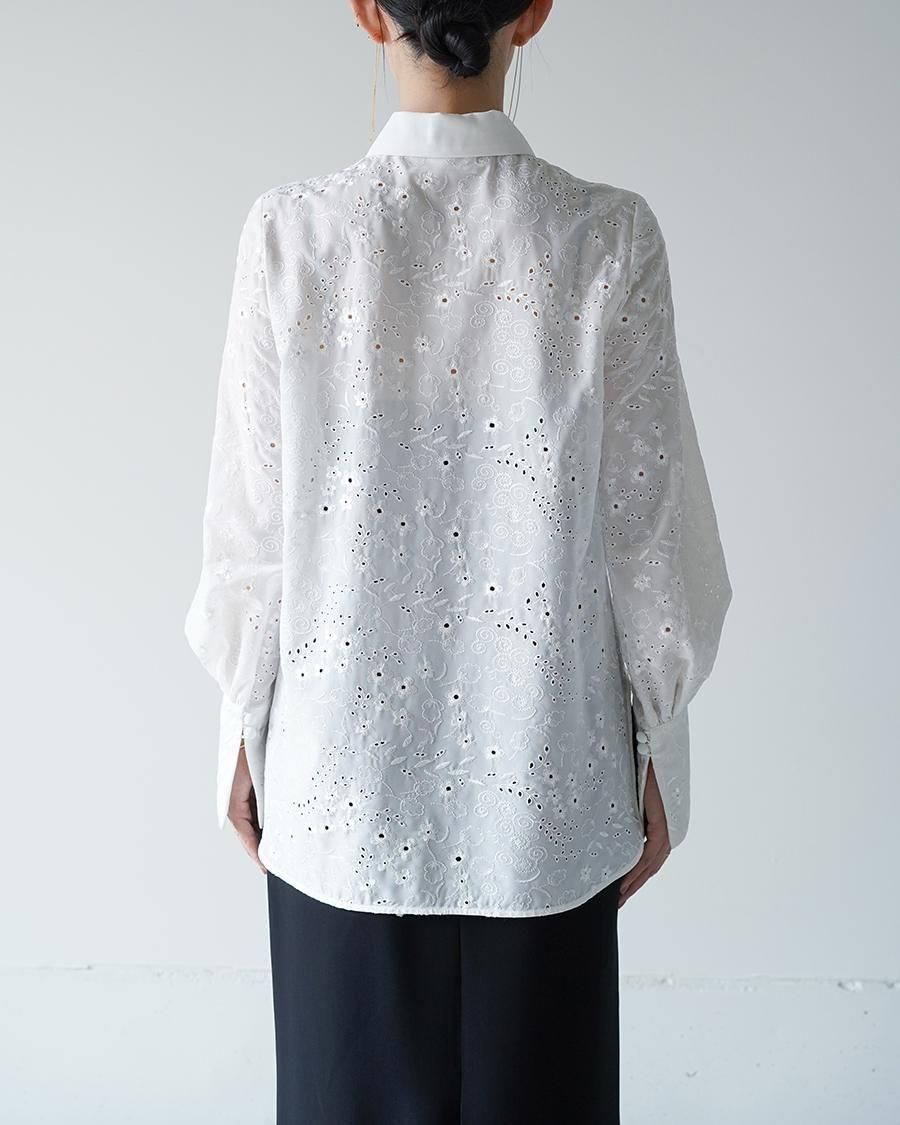Mame Kurogouchi Triacetate Georgette Floral Embroidery Top