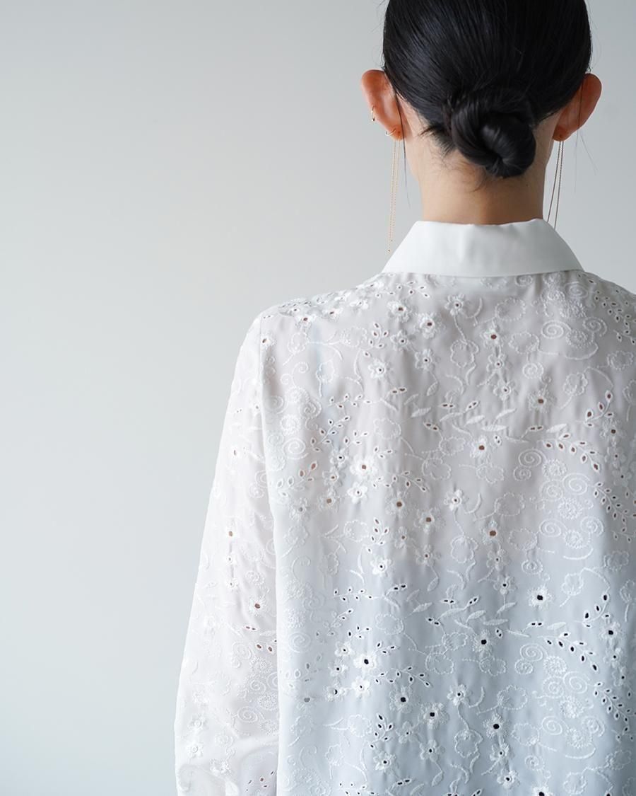 Mame Kurogouchi Triacetate Georgette Floral Embroidery Top