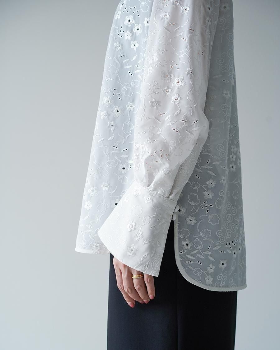 Mame Kurogouchi Triacetate Georgette Floral Embroidery Top