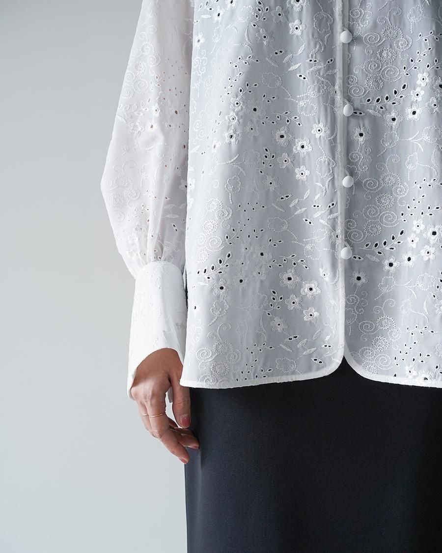 Mame Kurogouchi Triacetate Georgette Floral Embroidery Top