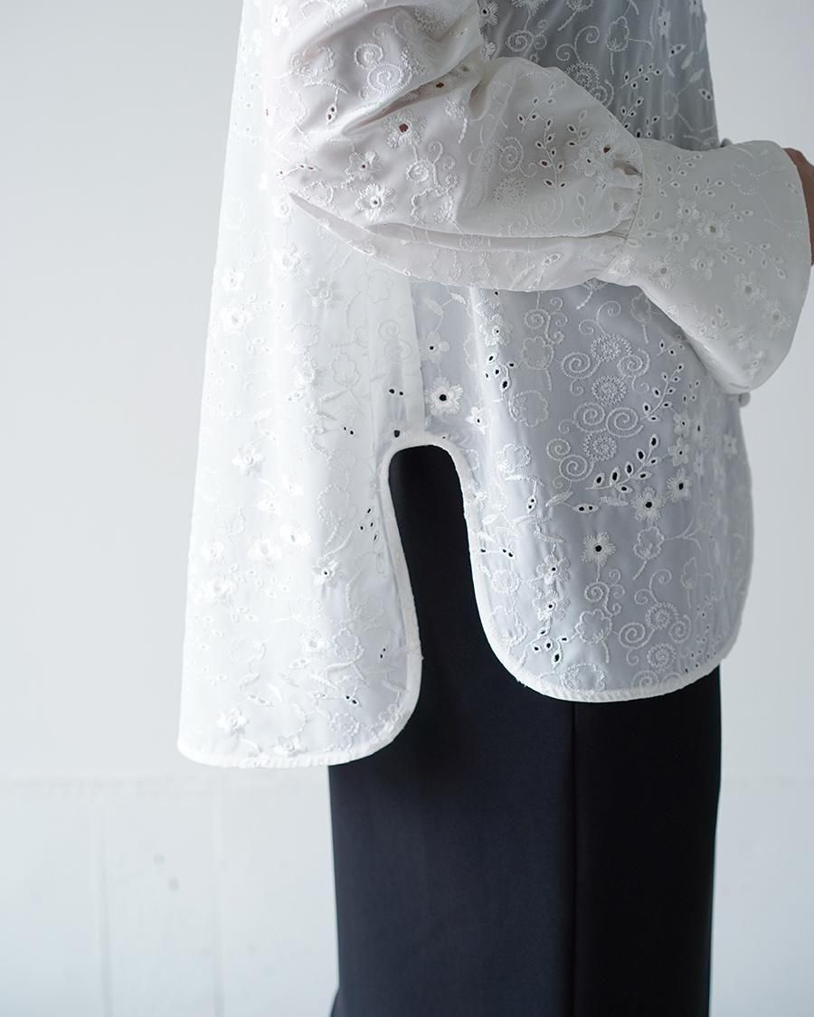 Mame Kurogouchi Triacetate Georgette Floral Embroidery Top