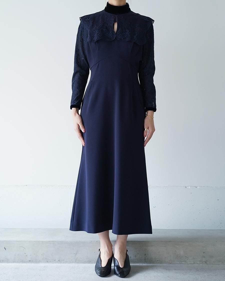 Mame Kurogouchi Triacetate Georgette Embroidery Collar Dress