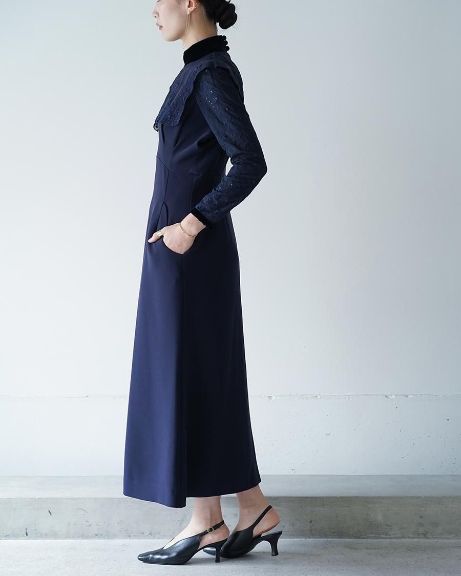 Mame Kurogouchi Triacetate Georgette Embroidery Collar Dress
