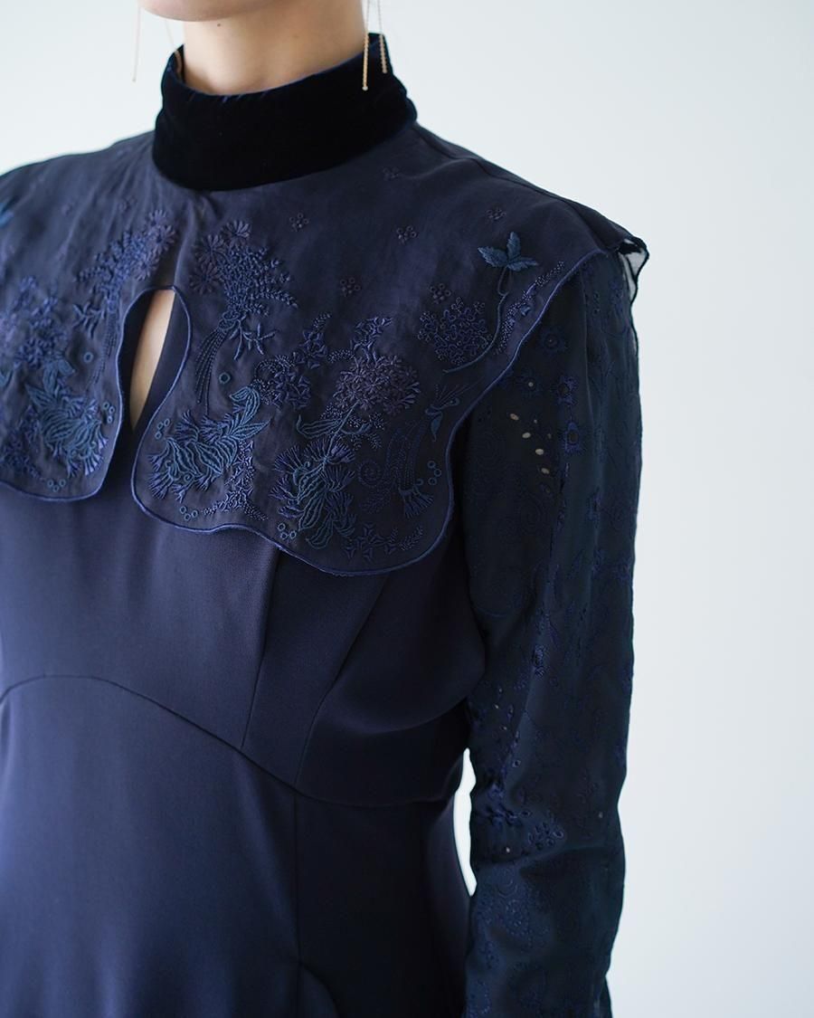 Mame Kurogouchi Triacetate Georgette Embroidery Collar Dress