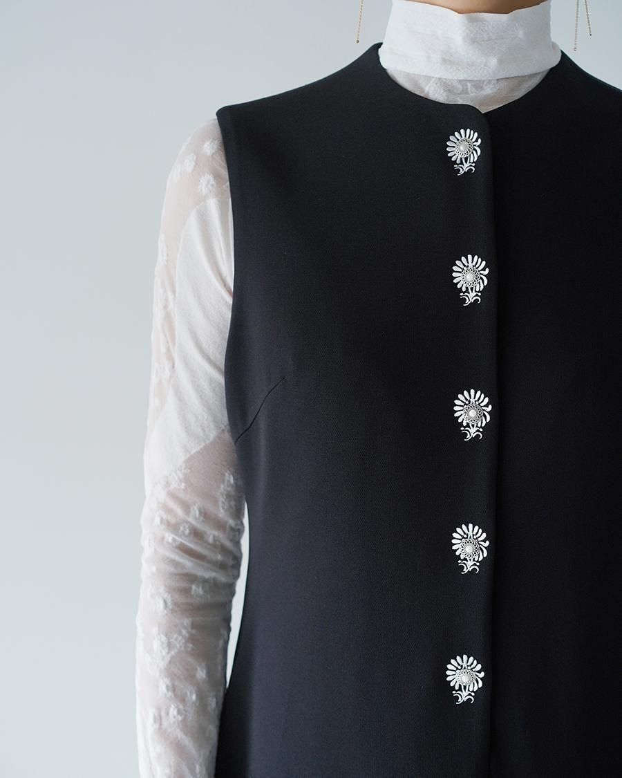 Mame Kurogouchi Acetate Polyester Embroidered Buttonholes Sleeveless Dress