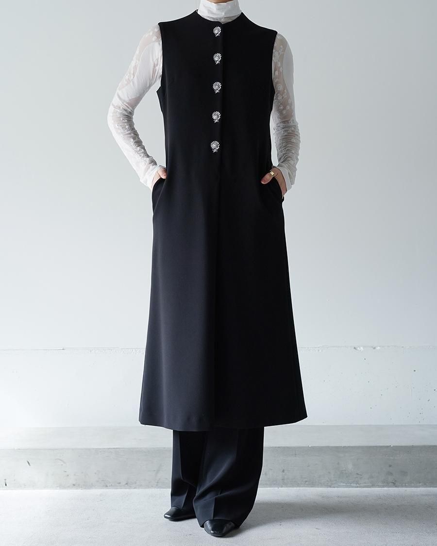 Mame Kurogouchi Acetate Polyester Embroidered Buttonholes Sleeveless Dress