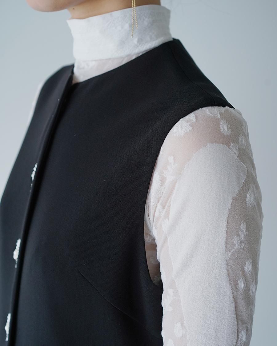 Mame Kurogouchi Acetate Polyester Embroidered Buttonholes Sleeveless Dress