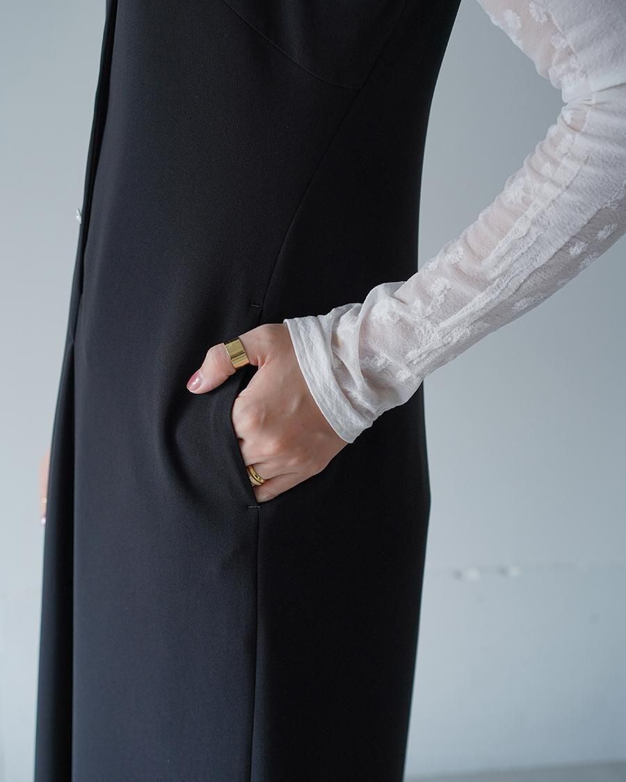 Mame Kurogouchi Acetate Polyester Embroidered Buttonholes Sleeveless Dress