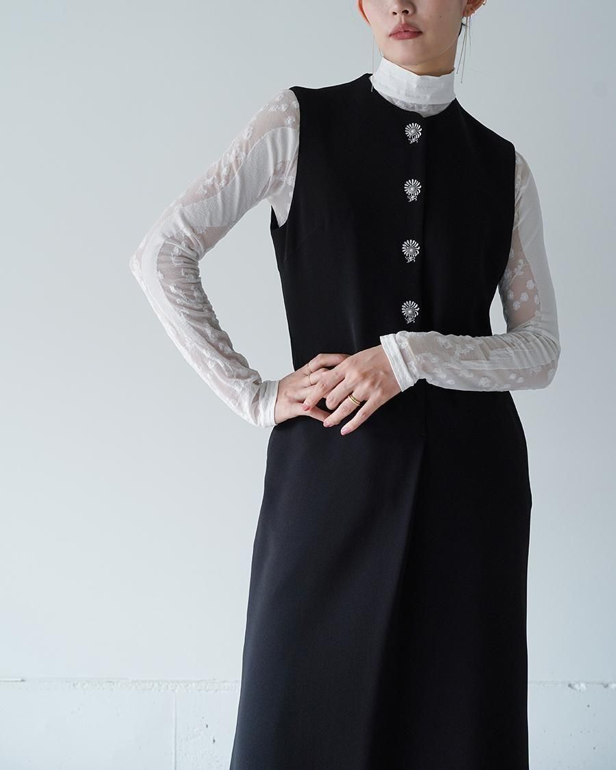 Mame Kurogouchi Acetate Polyester Embroidered Buttonholes Sleeveless Dress