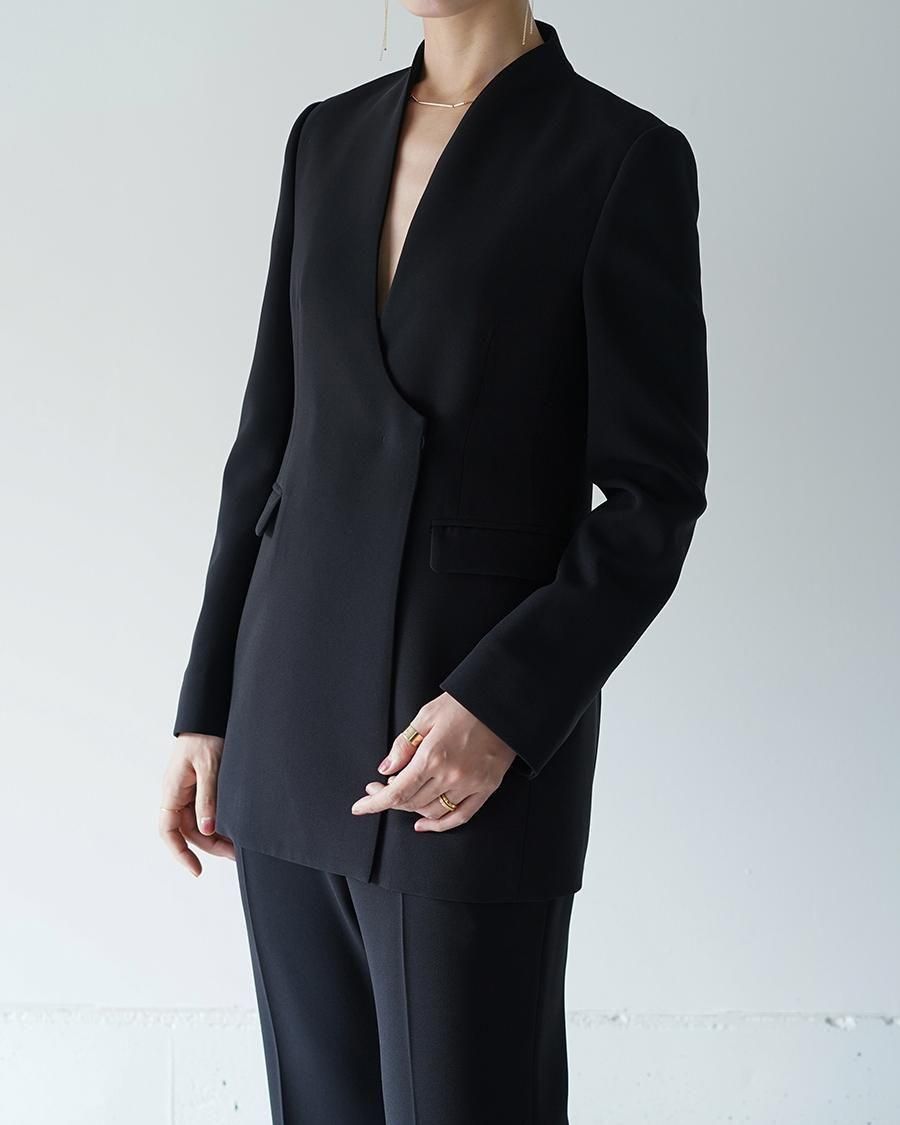 Mame Kurogouchi Acetate Polyester Collarless Double Breasted Suit