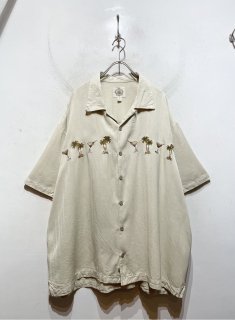 “Cocktail & Palm Tree” S/S Silk Embroidered Shirt