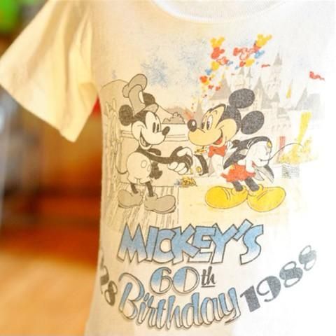 ヴィンテージディズニー60thバースデープリントキッズtシャツusa製