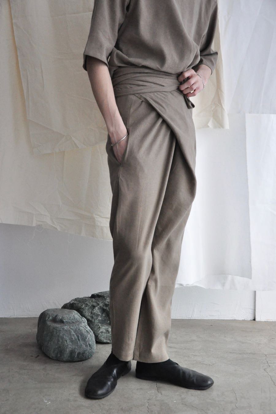 COSMIC WONDER / Silk&Linen wrapped pants / Brown