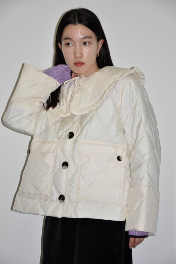 GANNI / Recycled Ripstop Quilt Frill Collar Jacket / Eglet