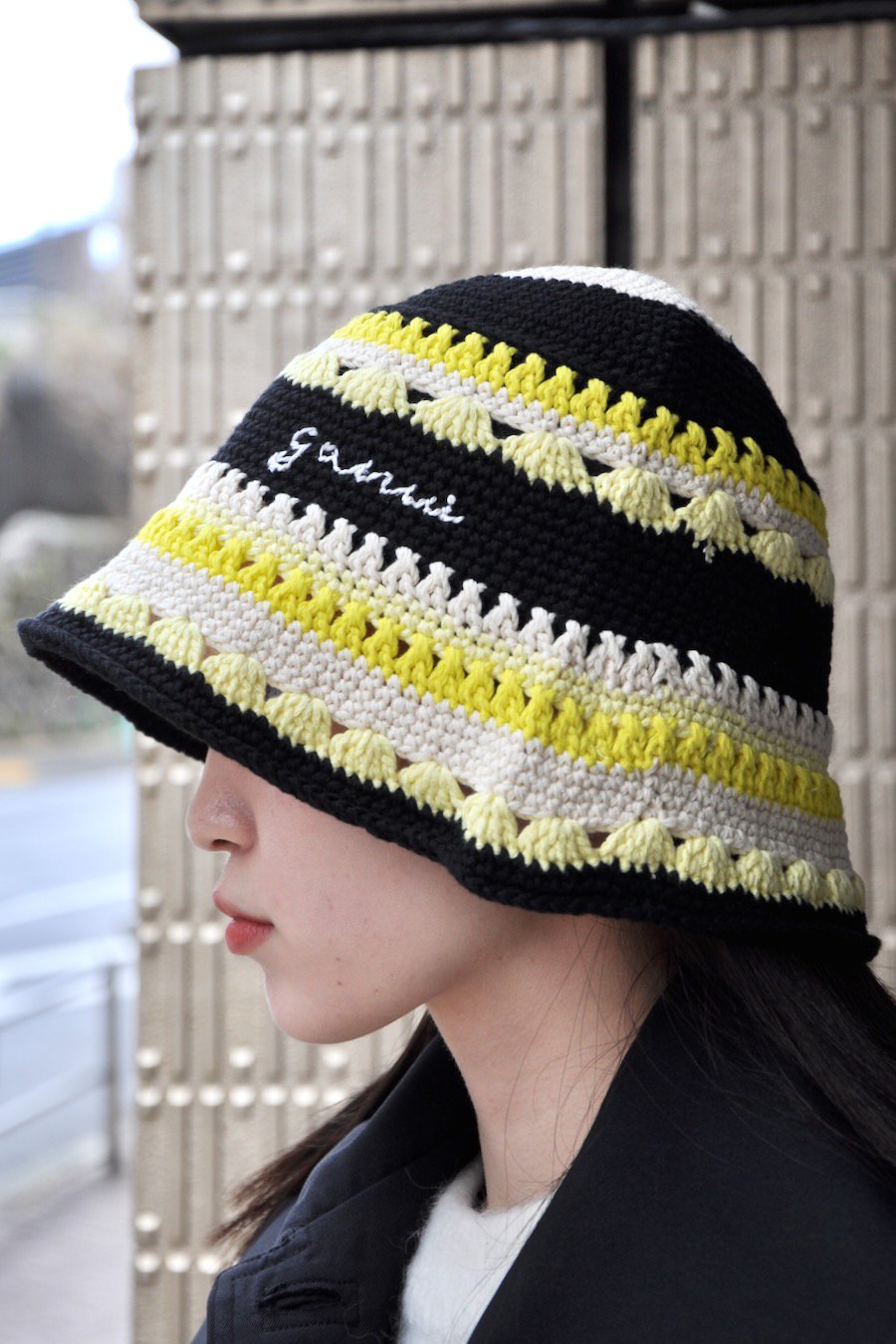 GANNI / Cotton Crochet Bucket Hat / GOLDEN KIWI - Nid ONLINE STORE
