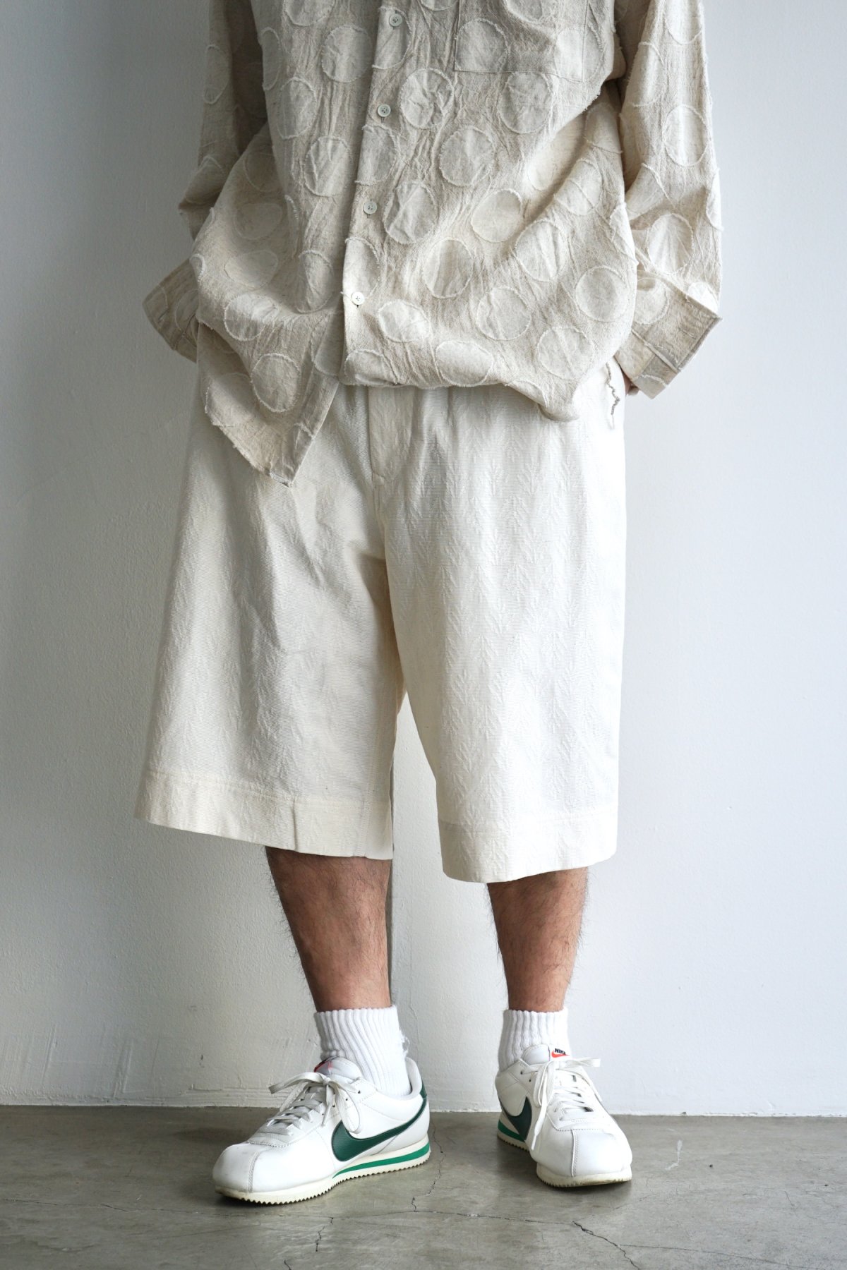 MERELY MADE / PLANT JACQUARD WIDE SHORTS / CREAM