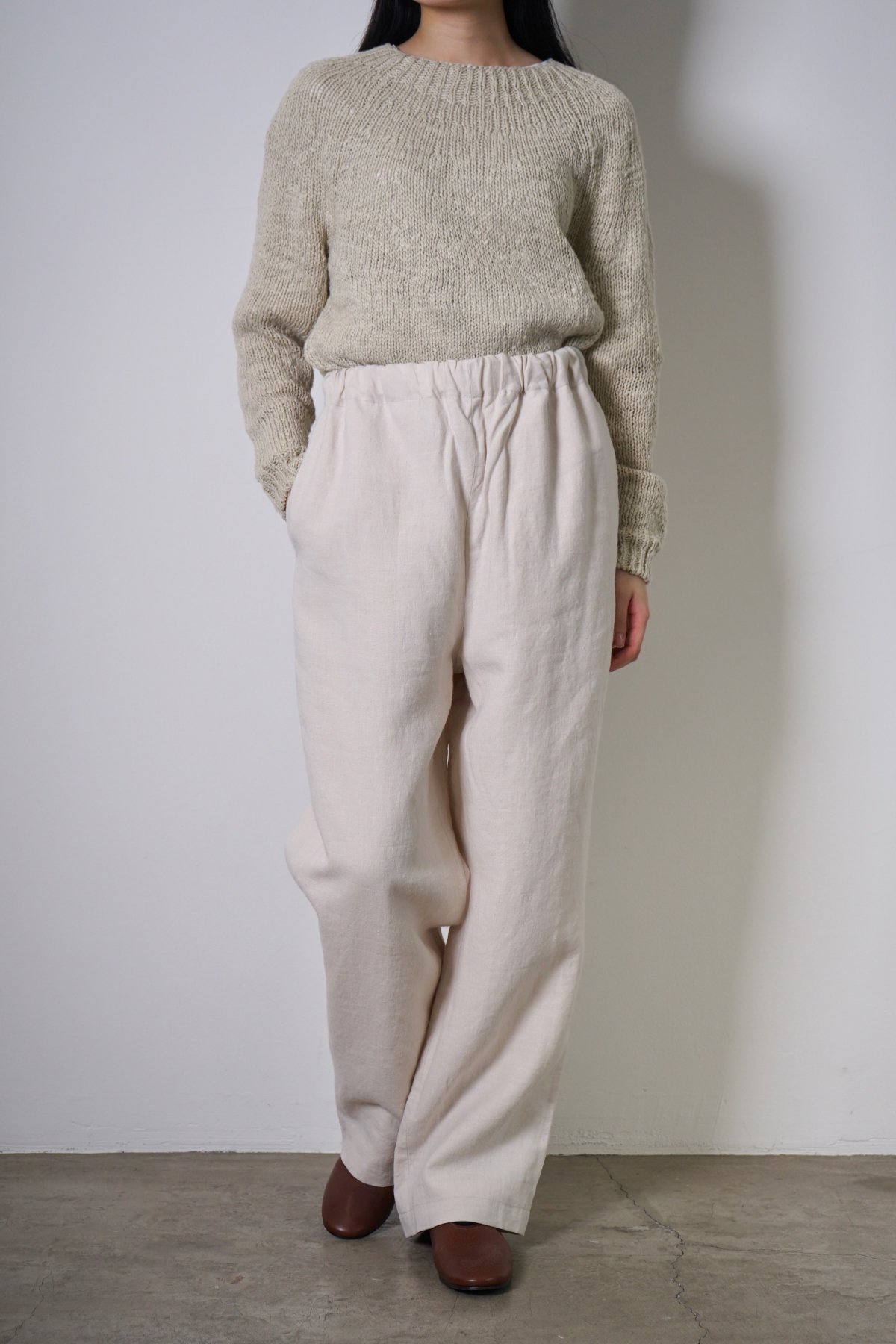 COSMIC WONDER / Light linen wool folk pants / Light gray
