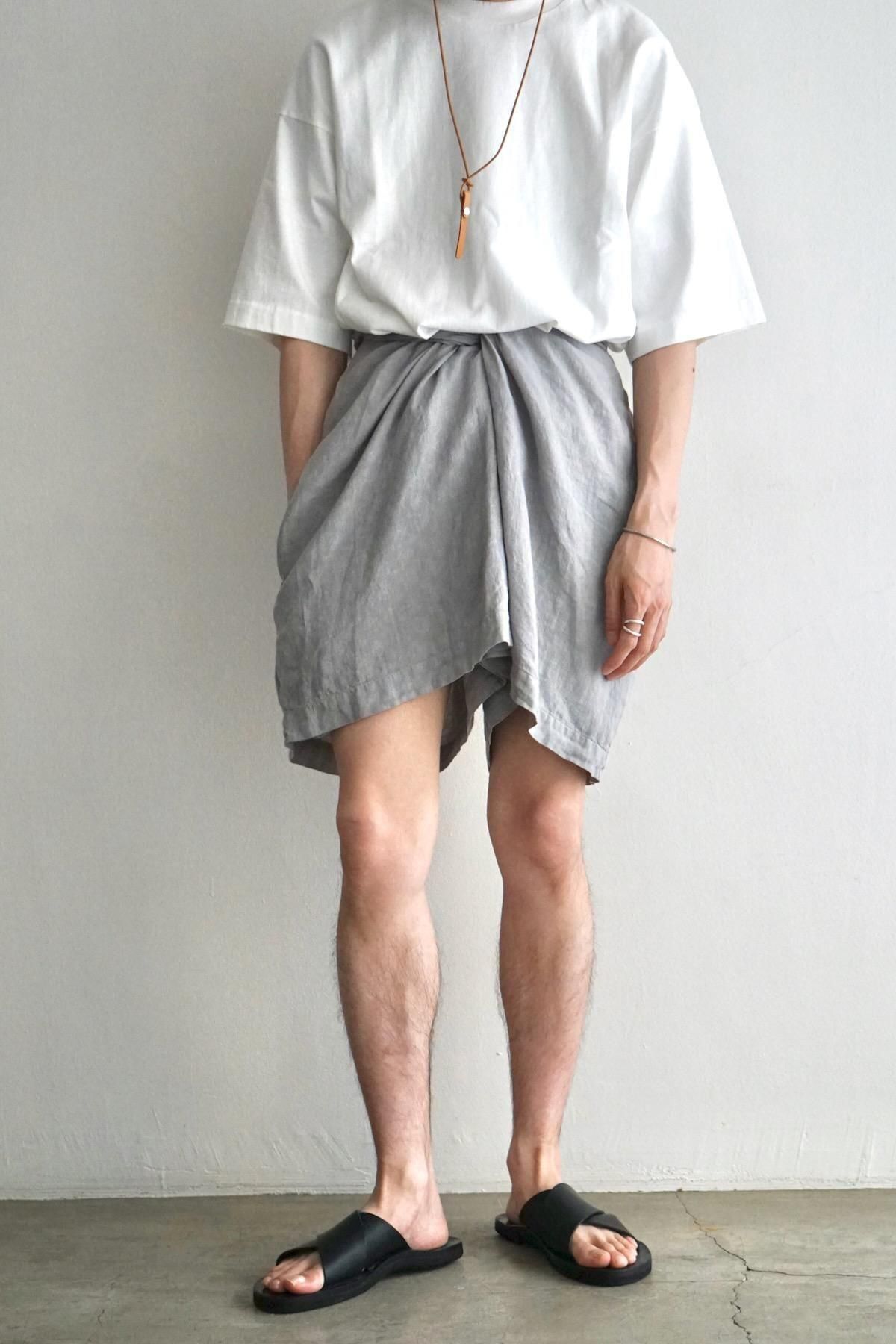 COSMIC WONDER / Old floral-patterned linen wrapped culotte pants / Ash violet jade