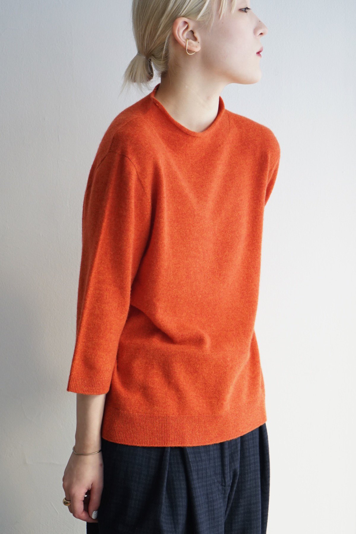 TOAST / Fine Wool Cashmere Half Sleeve Sweater / Burnt Ember