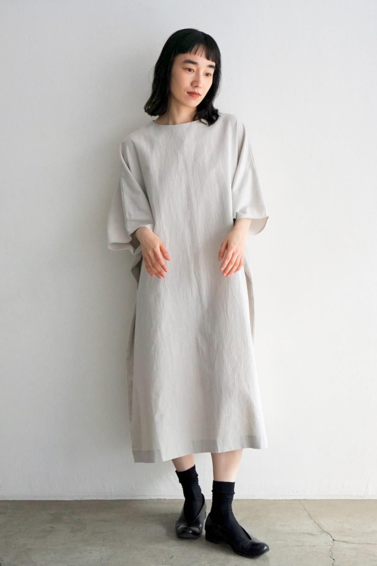 COSMIC WONDER / Cotton Flax Poplin Folk Dress / Light Gray