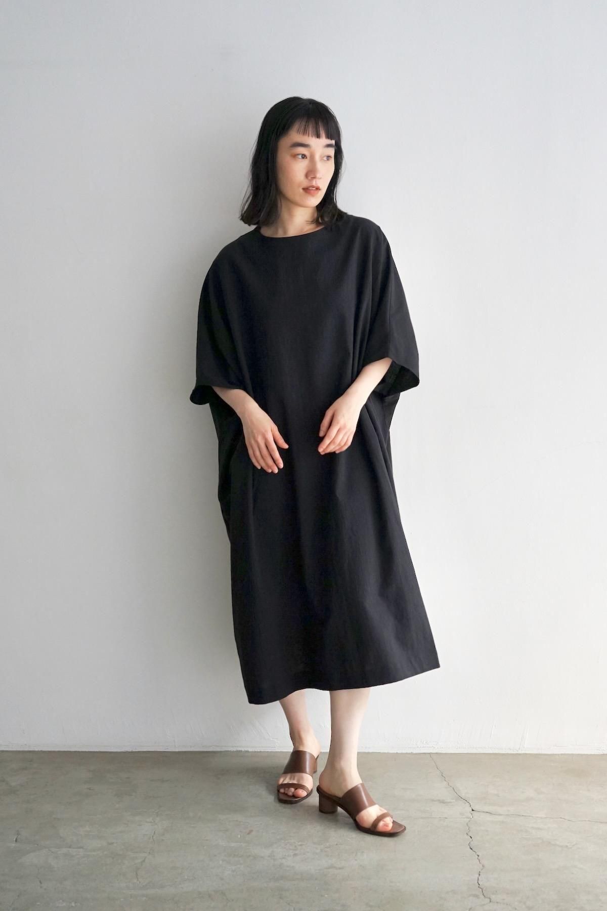 COSMIC WONDER / Cotton Flax Poplin Folk Dress / Black