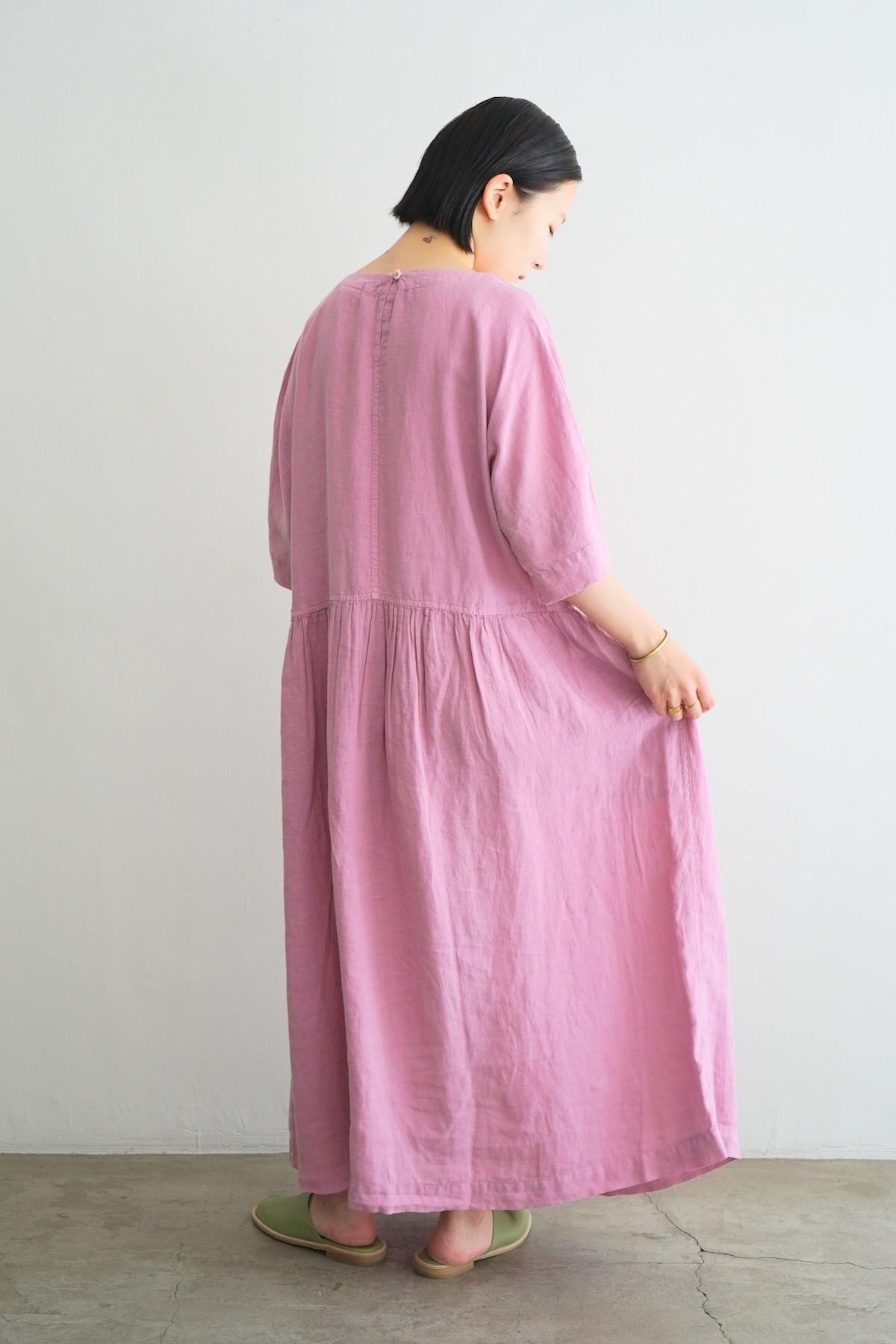 TOAST / Linen Gathered Waist Dress / Washed Berry