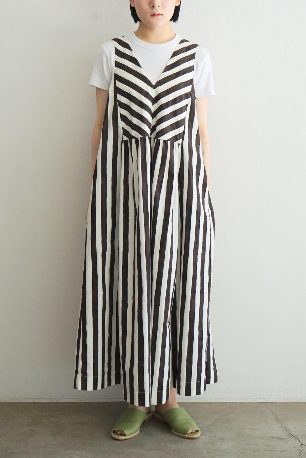 TOAST / Wave Stripe Block Print Dress / Ecru / Chocolate