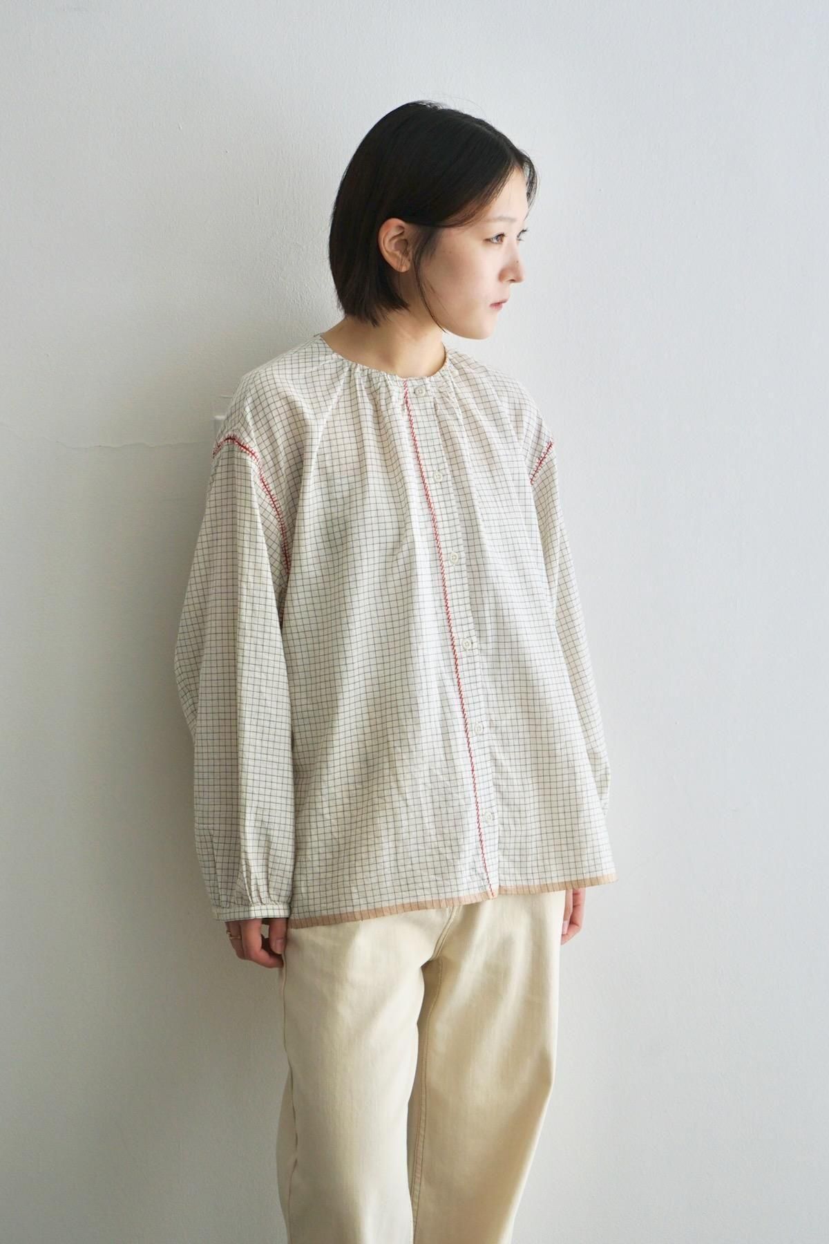 TOAST / Pintuck Graph Check Mul Mul  Shirt / Ecru