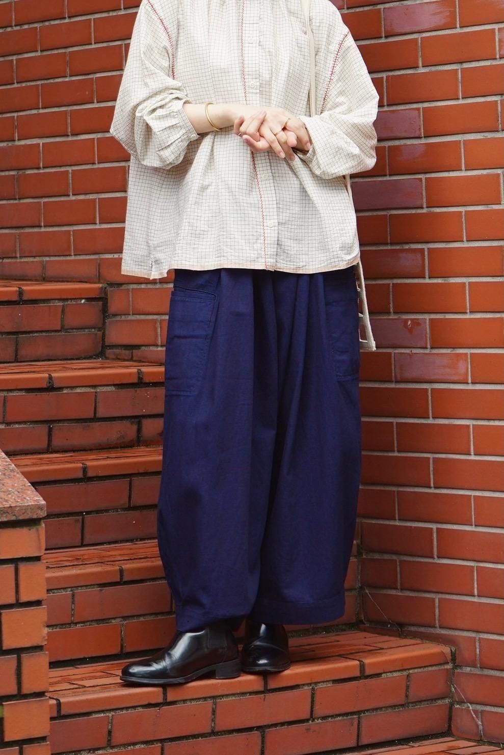 TOAST / Indigo Cotton Twill Wide Leg Trousers / Indigo