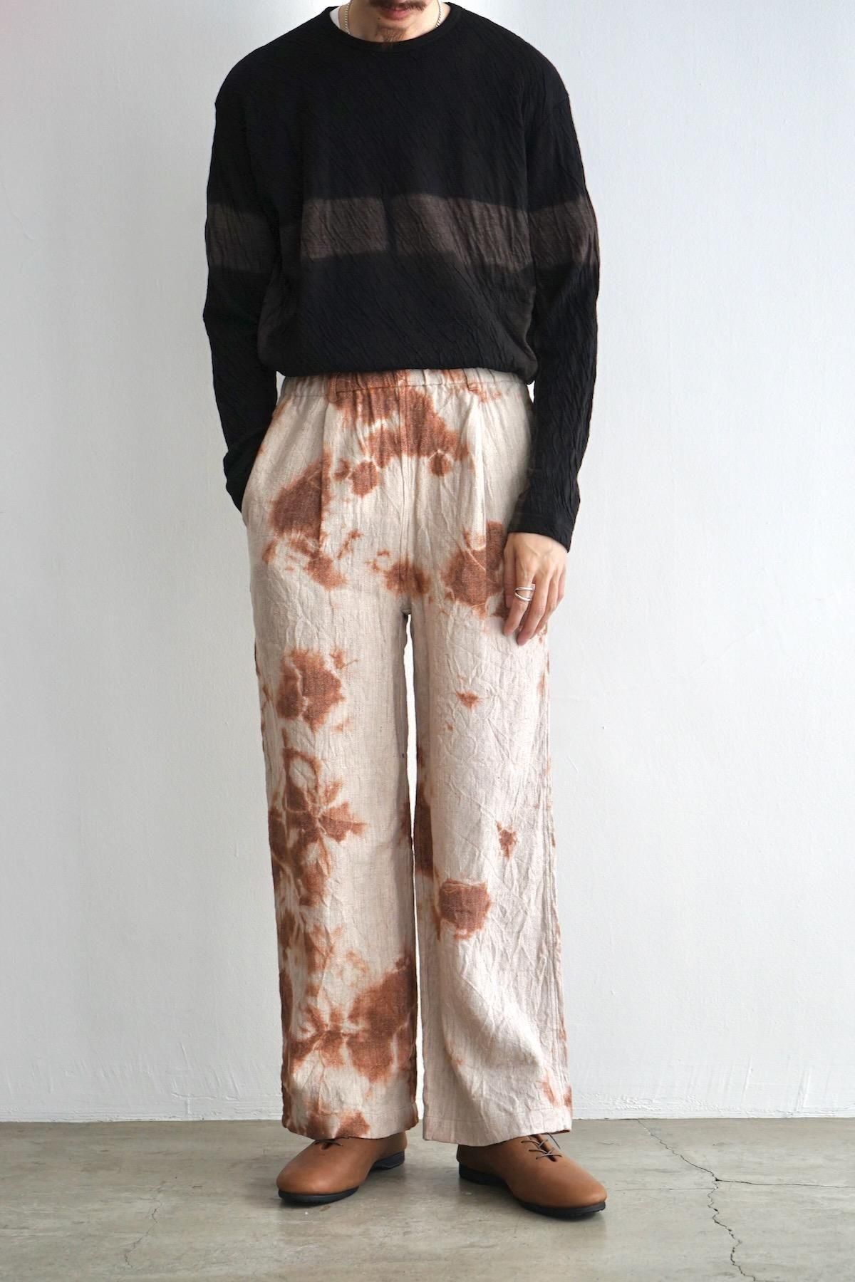 suzusan / Linen Wool Twill Drawstring Wide Pants / Brown - Greige