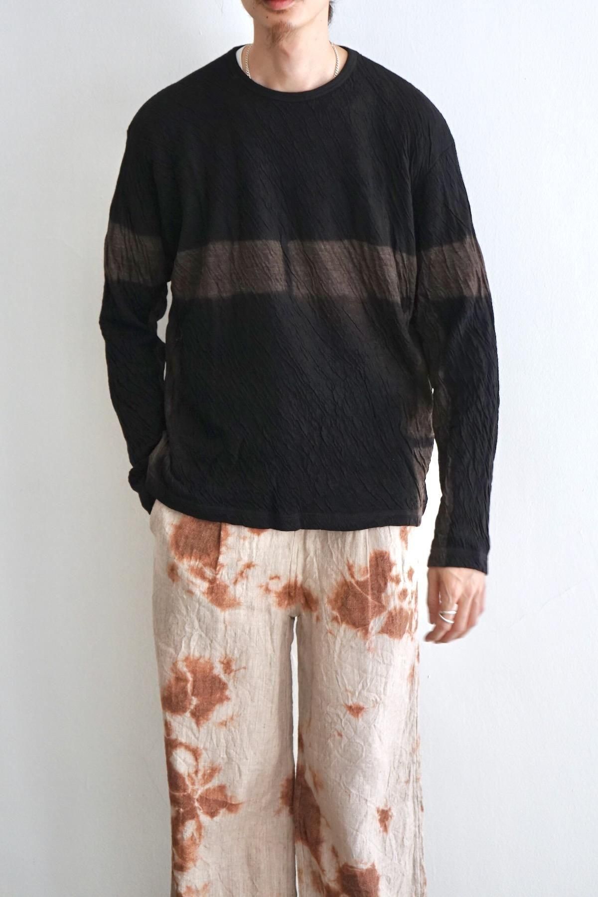 suzusan / Dual Layered Wool Cotton Jersey Long Sleeve T-Shirt / Black - Raw Umber