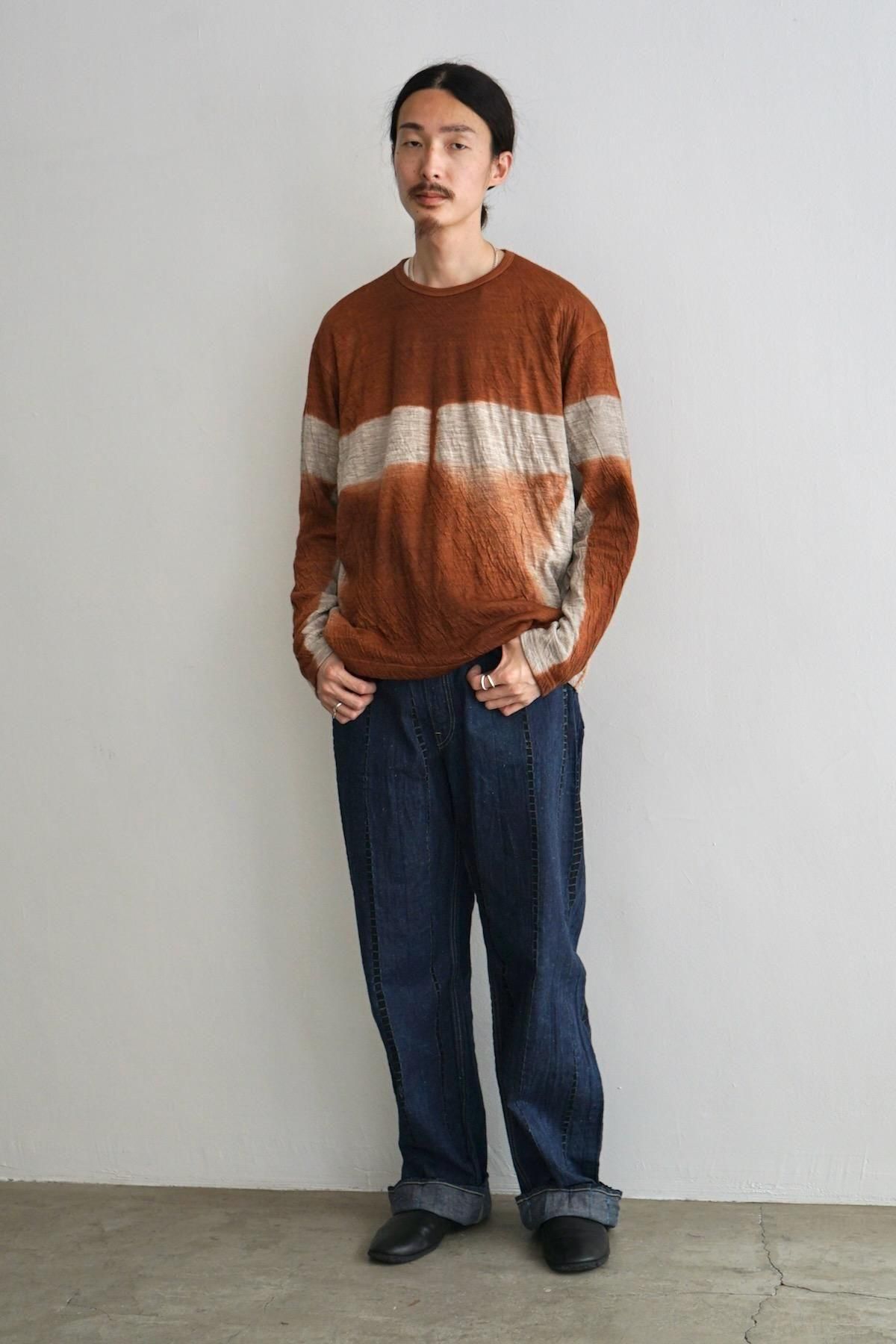 suzusan / Dual Layered Wool Cotton Jersey Long Sleeve T-Shirt / Brown - Greige
