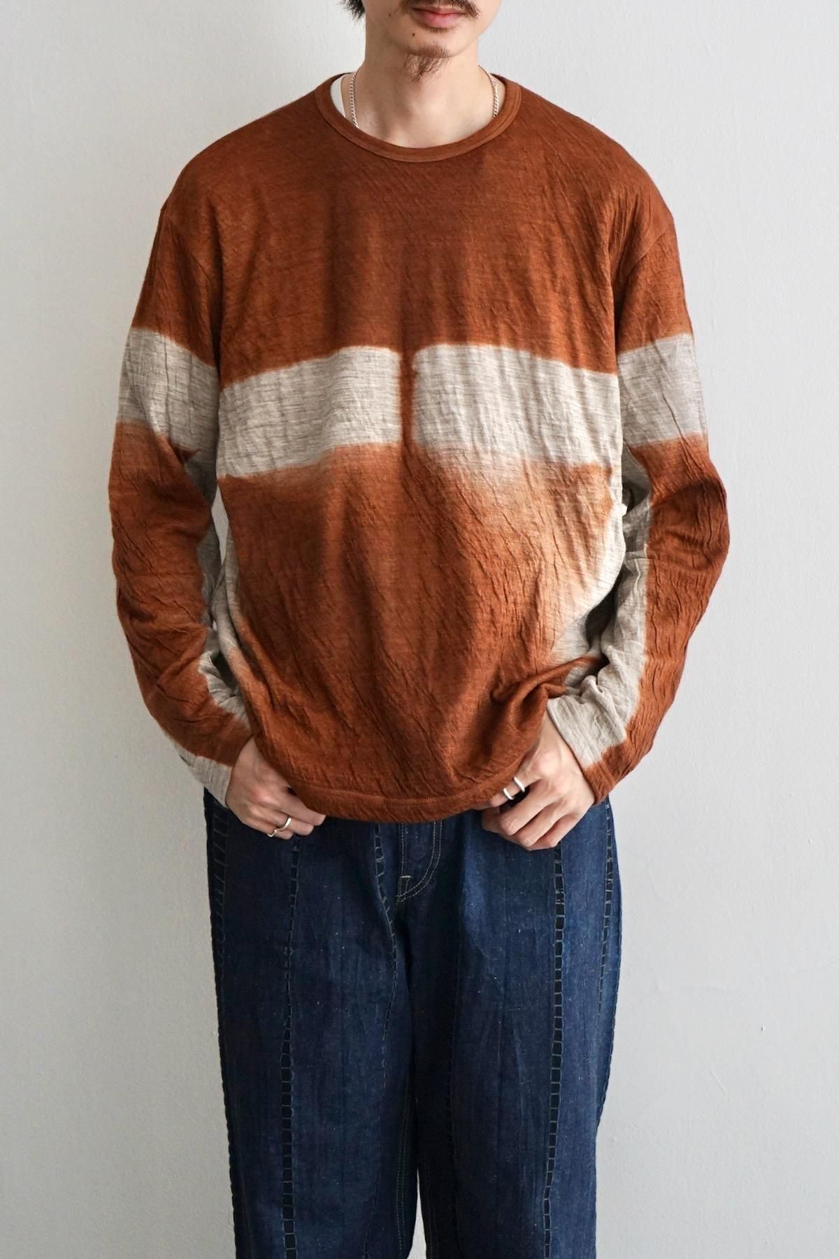 suzusan / Dual Layered Wool Cotton Jersey Long Sleeve T-Shirt / Brown - Greige