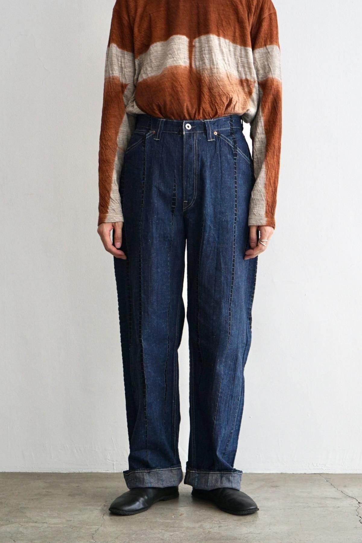 suzusan / Cotton Denim Loose Fit Pants / Black Indigo