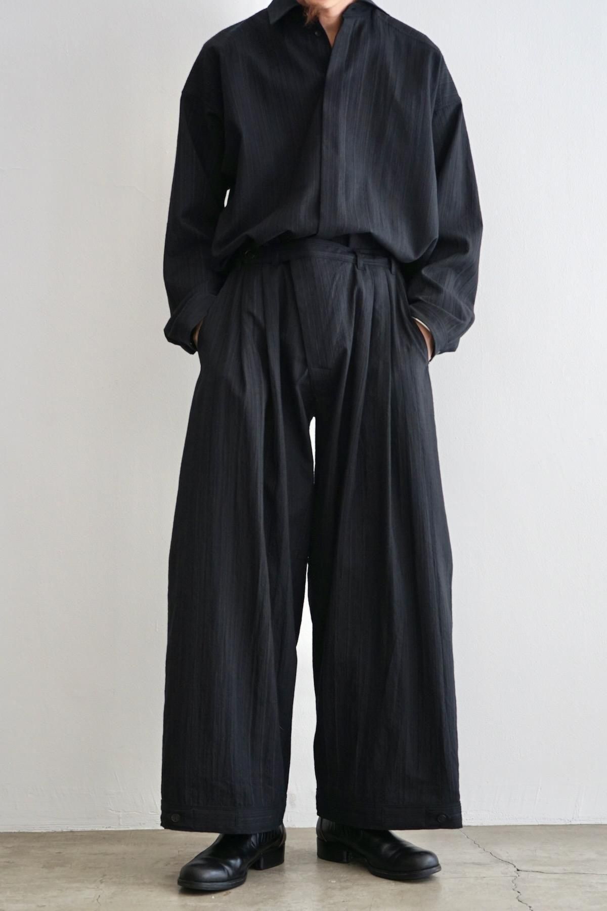 JAN JAN VAN ESSCHE / Double Pleated Trousers  With Button (TROUSERS#87)/ Dark Striped