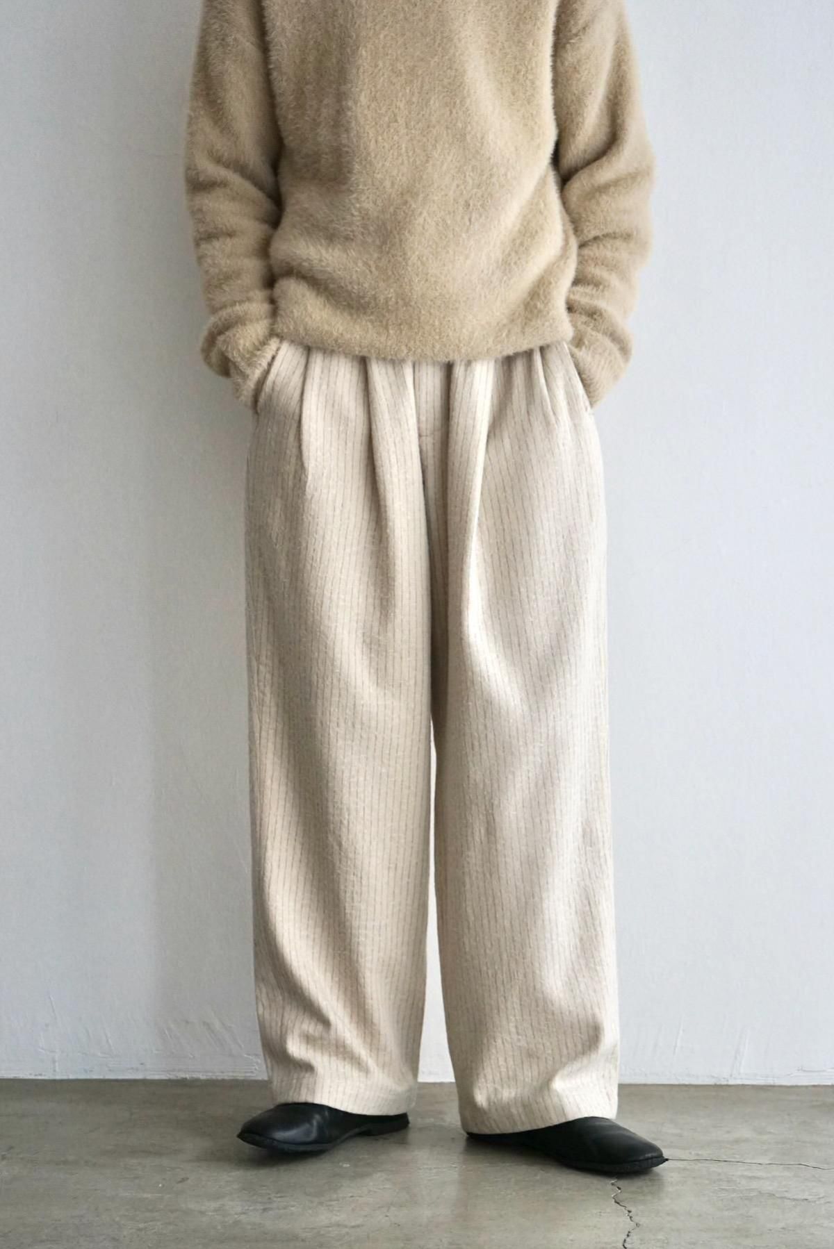 MERELY MADE / Vintage Wool Striped Wide Pants / Bone White