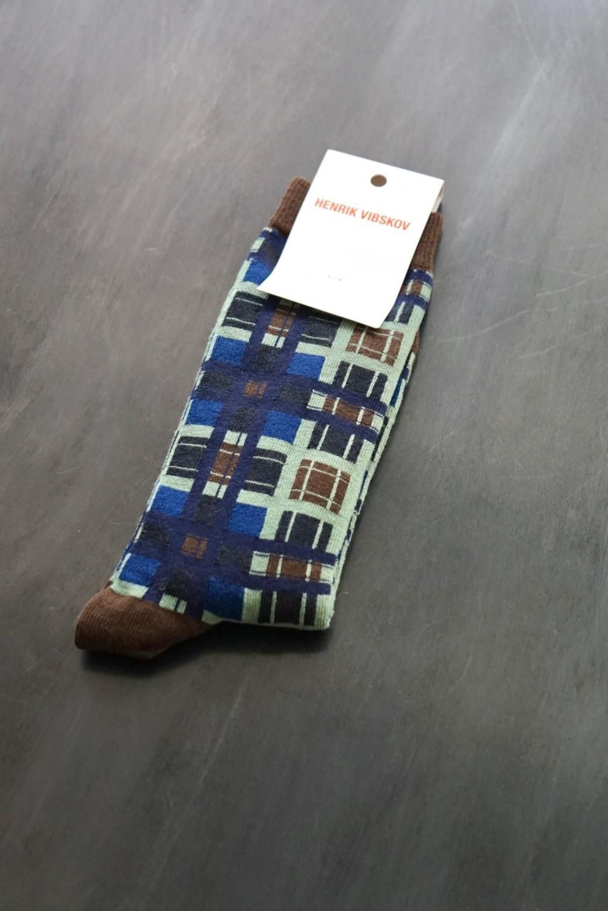 HENRIK VIBSKOV / Checks Socks  / Checks Navy 